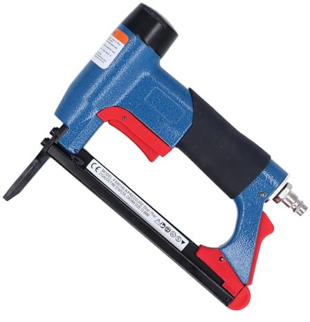 Pneumatic Staple Gun Non Slip Handle 2 Inch Extended Staple Gun Nozzle 140 Pieces Stapler Capacity Easy Stapling Quick Continuous Stapling for Woodworking