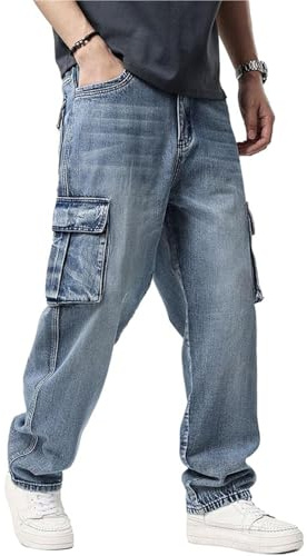 Sawmew Pantalones Vaqueros Cargo para Hombre, de Corte Recto, para Correr, de Talle Alto, con Múltiples Bolsillos, Talla Grande