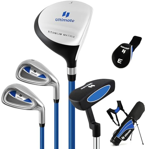 GYMAX komplettes Golf-Set für Kinder Jugend, Golfschläger-Set mit Tasche, Golfschlägersätze inkl. 3# Fairway-Holz, 7#Zink-Eisen, 9# Zink-Eisen, Putter (61 cm x 49 cm x 72 cm,Blau)