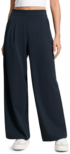 CRZ YOGA 4-Way Stretch Pantalon Jambe Évasée 75cm | Décontracté, Anti-froissable, Plis Avant, Cordon de Serrage Intérieur, Poches, Pantalon de Ville pour Femme