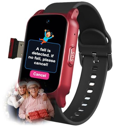 VCYEX Reloj Localizador Personas Mayores, Detección De Caídas Smartband, Llamada De Voz HD Localizador Personas Mayores Reloj para Personas MayoresRed,1.25 * 0.57 * 2.22inch