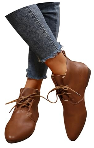 LDXEQIZ Botas Planas con Cordones Botines De Estilo Medieval Retro For Mujer Botas De Punta Fina Botines Moteros De Cuero De PU Zapatos De Tobillo De Talla Grande For Primavera, Otoño(41 EU)