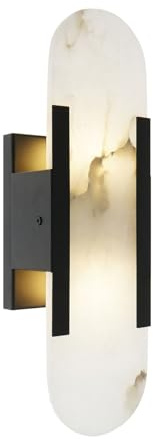 JIANGXMF Alabaster Wall Sconces,13.7in Natural Stone Wall Lamp,Indoor Sconce,G4 3000K Warm Light Marble Wall Light for Bedrooms, Living Rooms, Hallways, and Stairwells (Black)