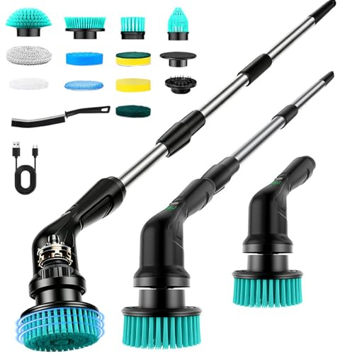 Spazzola Rotante Pulizia Casa, Testina Rotante Multifunzione 12-In-1, Impermeabile Ipx6, Manico Telescopico A 3 Livelli, Spazzola Rotante Per La Casa, Adatta Per Bagno/Cucina/Finestre/Auto (Nero)