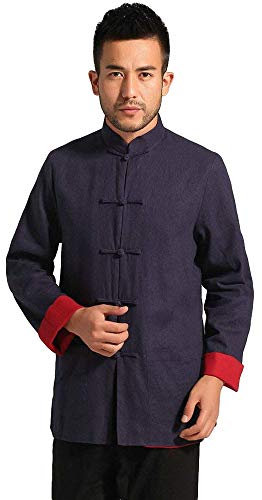 G-LIKE Kung Fu Herren Jacke - Traditionelle Chinesische Kampfkunst Tai Chi Qigong Wing Chun Shaolin Lange Ärmel Training Kleidung Doppelseitig Frühling Herbst Mantel Casual Look (Blau und Rot, M)