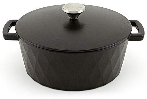 HearthStone Cookware - Cocotte Diamond in ghisa smaltata, nero satinato, 26 cm, 5,2 l, per tutte le superfici, compresi induzione e forno.