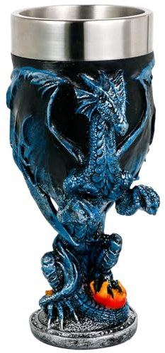 alikiki Medieval Fantasy Blue Dragon Goblet - Dungeons and Dragons Gifts Party Decoration D&D Game Chalice Cup of Thrones Merchandise 7oz Stainless Steel Gothic Drinking Cups