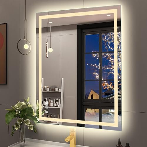 STARLEAD 500x700 mm Bathroom-Mirror-with-LED-Lights and Bluetooth, LED-Bathroom-Wall-Mirror with Anti-Fog, 3 Colors Dimmable, Memory Function, Tempered Glass CRI90+, IP44, Horizontal/Vertical