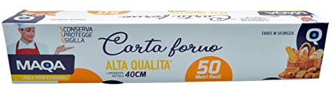 MAQA Carta forno rotolo antiaderente, Rotolo carta forno 50 metri H 40 cm, carta forno per alimenti