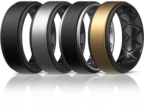 Egnaro Silicone Rings for Men 1/4/6 Multipack of Breathable Mens Silicone Rubber Wedding Rings Bands - Step Edge