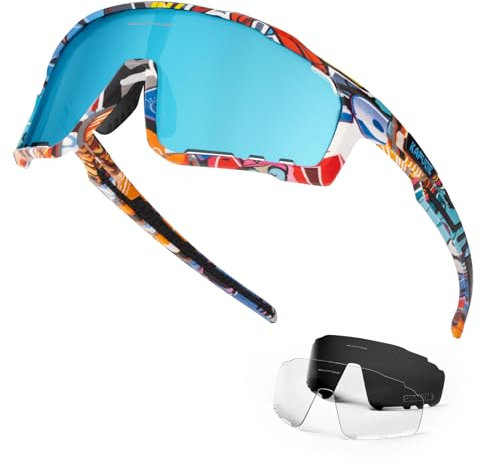 KAPVOE Polarisiert Fahrradbrille Herren Damen Rennrad Brille Sport Sonnenbrillen TR90 MTB Brille Radbrille Radsportbrille UV400 Schutz Sportbrille Radfahren MountainBike Laufen Volleyball Golf Blau