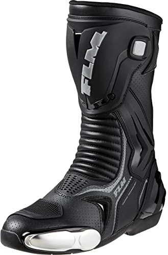 FLM Octane Motorradstiefel lang - Atmungsaktiv, Einstellbarer Klett - Hochschlagfeste Schienbeinplatte, Futter: 100% Polyamid