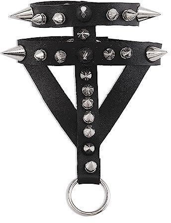 JIAHG Bracelet avec Rivets Punk Femmes Bracelet en PU Cuir Ajustable Format en Y Double Couches Bracelet avec Clous Style Punk Bracelet de Doigt Clouté pour Halloween Carnaval