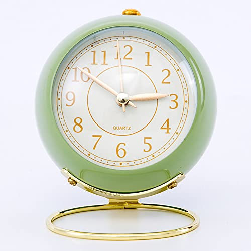 HERCHR Retro Retroilluminato Carino Piccolo orologio da tavolo con luce notturna, Silenzioso Non ticchettio Sveglia per la camera da letto, i viaggi, la cucina, la scrivania del letto(Verde)