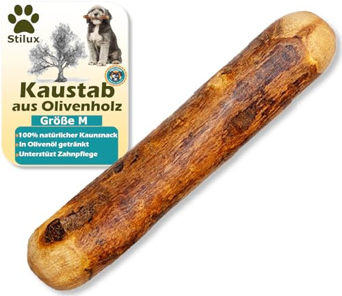 Stilux® Bastone da masticare in legno d'ulivo per cani medi fino a 20 kg, taglia M, giocattolo da masticare naturale, bastoncino da masticare con olio olivo per cure dentistiche