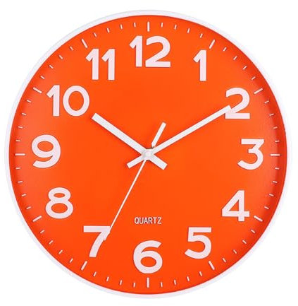 ulafbwur Orologio da parete per bagno, moderno, 30,5 cm, funzionamento a batteria, facile da leggere, silenzioso, senza ticchettio, al quarzo, per camera da letto, cucina, ufficio, arte arancione