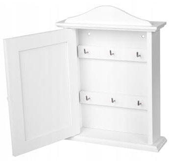Wooden World - Armario para Llaves de Madera con Puerta y 6 Ganchos - Blanco