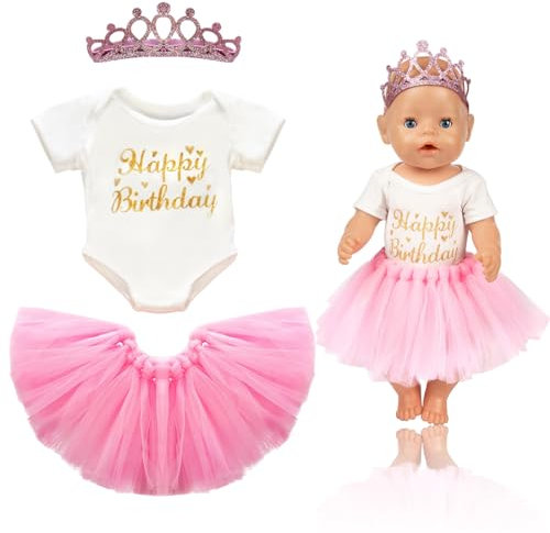 Geburtstag Puppe Rosa Kleidung, Puppen Zubehör 43cm, Geburtstags Puppenkleider Zubehör Set, Americal Girl Dolls Blumenkleid Sommerkleid, Puppenkleider Puppenkleidung Set