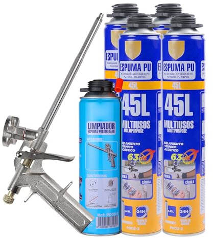 Kit de Aplicación de Espuma de Poliuretano - Incluye 4 Botes de 750ml, 1 Pistola de Aplicación y 1 Limpiador de Espuma 500ml - Ideal para Sellado y Aislamiento