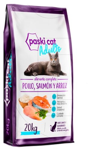 Paski Cat Pienso para Gatos Adultos, alimento para Gatos, Comida Seca, pienso con Pescado y Pollo, Formato Grande, Saco Grande (20 Kg)