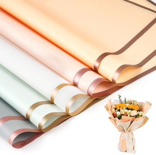 20 Hojas de Papel de Flores 58 x 58 cm, Resistente al Agua, para Regalo y Embalaje de Ramos, Cumpleaños (5 Colores)