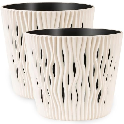 PECZEKO Fioriere opache - Vaso decorativo per fiori e erbe - Vasi per piante rotondi in plastica leggera e duratura per soggiorno e sala da pranzo, cucina, terrazzo, balcone - Set da 2 - (Ecri, ø 13