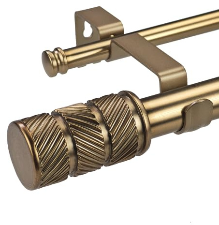ILAISIHOME Barras de cortina doradas antiguas de 1-1/8 pulgadas de diámetro con remate de diseño moleteado, barras de cortina dobles telescópicas de 72-144 pulgadas para ventana de 68-140 pulgadas, 1