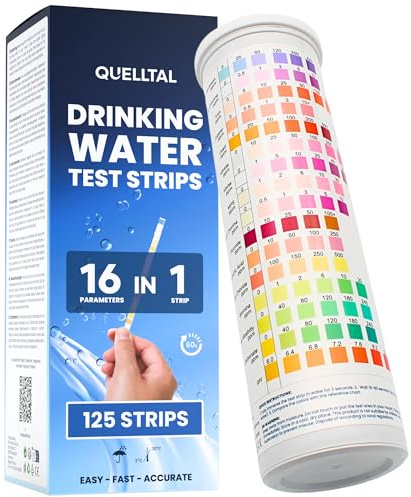 Quelltal 16-in-1 Wasserteststreifen – 125 Stück für pH, Wasserhärte, Chlor, Blei, Nitrat, Fluorid – Schnelle & präzise Analyse für Trinkwasser, Pool & Aquarium