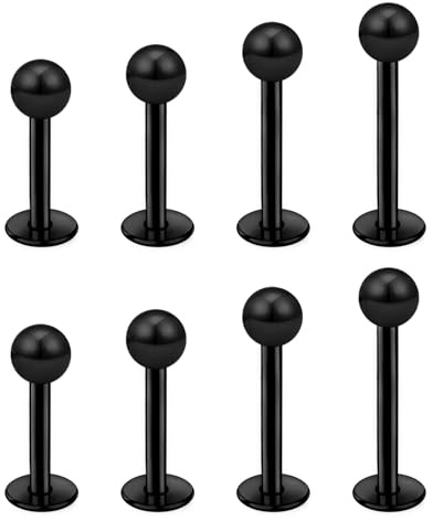 Gojewen 8pcs piercings lèvres labret 6-12mm en acier inoxydable 16G dos plat hélix tragus cartilage boucle d'oreille argent