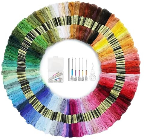 HSUYUN 100 Farben Kreuzstichfäden, Nähen Stopfgarn Wolle, Farbe Stickgarn Baumwolle Geeignet für Stickereien, Nähen von Kleidung, Feiertagsdekorationen und Basteln