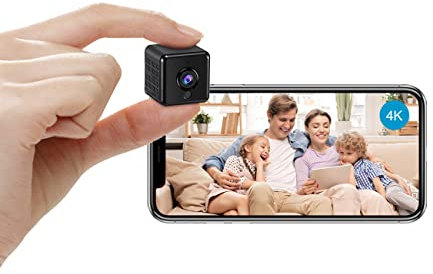 AOBOCAM Mini Kamera, 4K HD WLAN Überwachungskamera Innen Für Live Übertragung Handy APP, WiFi Camera Nachtsichtkamera mit Bewegungsmelder/Lange Batterielaufzeit/Cloud-Speicherplatz