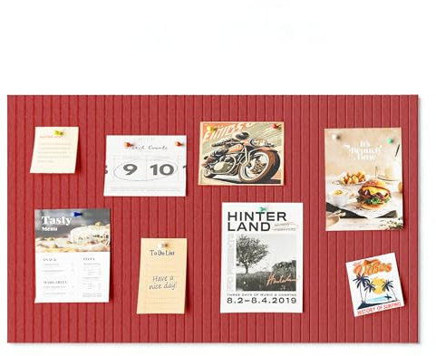 Rokeblau 60x40cm Bulletin Board, Decorative Felt Pin Board, 0.9cm Thick Foldable Photo Display Board with Self-Adhesive Tape, Vision Board for School Home Kitchen Office Walls - Christmas red