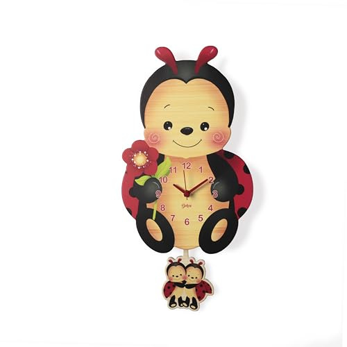 DEKORI Orologio in legno (hdf) Coccinella con pendolo. Decorazione cameretta. Made in italy.