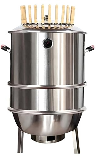 Fumoir à charbon vertical et barbecue avec thermomètre, système de barbecue sans fumée avec baril amovible pour séparer l'huile et le charbon de bois