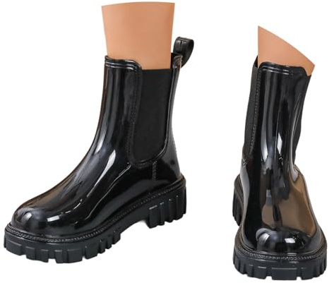Bottines pour femme - Bottes d'eau doublées - Antidérapantes et respirantes - Chaussures de pluie confortables - Chaussures de jardin à enfiler, Noir , 40 EU