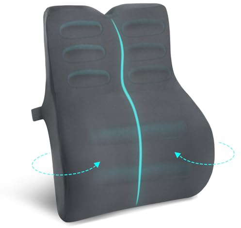 Juspota Cuscino Lombare Auto, Cuscino Lombare Sedia Ufficio in Memory Foam, Cuscino Schiena Ergonomico, Supporto Lombare per Auto, Sedia, Viaggio, Grigio