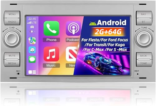 NHOPEEW 2+64G Autoradio per Ford Transit Fiesta Focus Galaxy Mondeo Fusion per Kuga C-Max S-Max Connect - Android Radio con Carplay&Android Auto - Radio Supporto WiFi GPS + Telecamera di retromarcia