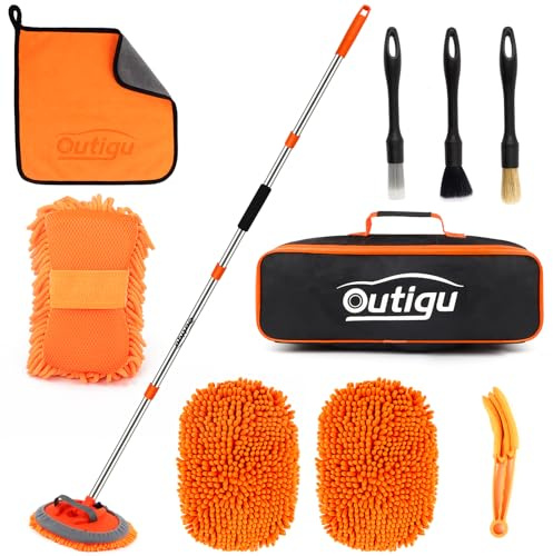 Spazzola per lavaggio auto da 157 cm con manico telescopico, kit di pulizia 2 in 1 in ciniglia in microfibra di ciniglia, adatto per lavare auto, camper, SUV, camion e pulizia della casa