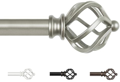 KAMANINA Extendable Curtain Poles Antique Silver 80-218 cm, for Living Room | Adjustable Curtain Pole, Wall Mounted, Metal, 19 mm Diameter, Load 10 KG, with Twisted Cage Finials, Easy Installation