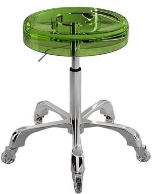 Verkstadspall med Hjul Höjdjusterbar 45-55 cm Ergonomisk Rullpall | Transparent Sittdyna i Akryl Vridbar Pall 5 Färger för Vardagsrum Sovrum Studentrum(Green)
