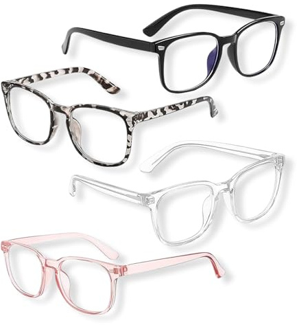 Labyrinxel 4 Pack Kids Blue Light Glasses Clear Frames for Online Classes Gaming and Screen Protection