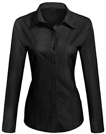 Toocool - Damenhemd Slim Fit Langarm Bluse Bluse Slim Fit Baumwolle C-S020 [M, Schwarz]