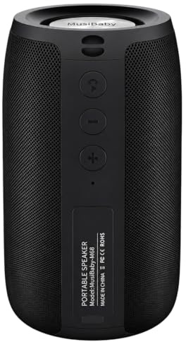 Musibaby M68 Portable Bluetooth Speaker, Bluetooth Speakers Wireless with Deep Bass, Small Waterproof Speaker for Home and Outdoor Use, Dual Pairing, FM Radio, USB/AUX Input, 24H Playtime,Black