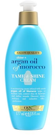 OGX Argan Oil of Morocco Tame & Shine Cream, pflegende Anti Frizz Feuchtigkeitscreme für die Haare, Leave-In Haarpflege mit reichhaltigem Arganöl & Seidenproteinen (177 ml)