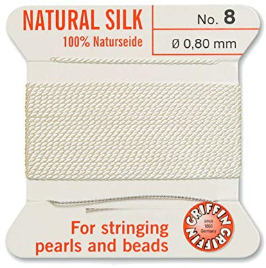 Creative-Beads - Hilo de perlas (seda, 2 m, con aguja, grosor 00) 0,80mm (08) Blanco