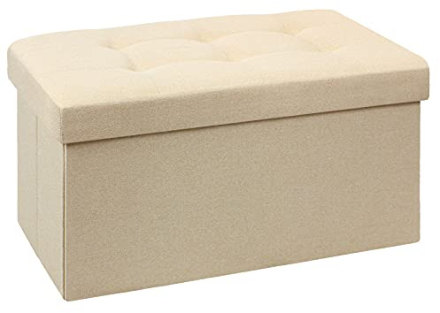 BRIAN & DANY Folding Linen Storage Boxes Footstool Ottoman, Foot Rest Stool, Foldable Seat Bench Footrest - Beige, 76 x 38 x 38 cm