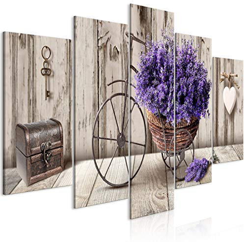 murando Cuadro Acústico Flores 100x50 cm espuma acústica absorbe el sonido aislamiento lienzo de 5 piezas Impresión Artística Decoración de Pared Madera Lavender b-C-0644-b-m