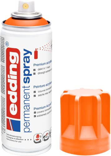 Edding 5200 Permanent-Spray – Neon Orange matt – 200 ml – Acrylfarbe für Malerei und Dekoration, Glas, Metall, Holz, Keramik, Kunststoff, Leinwand – Aerosolspray, Acrylspray, Sprühfarbe