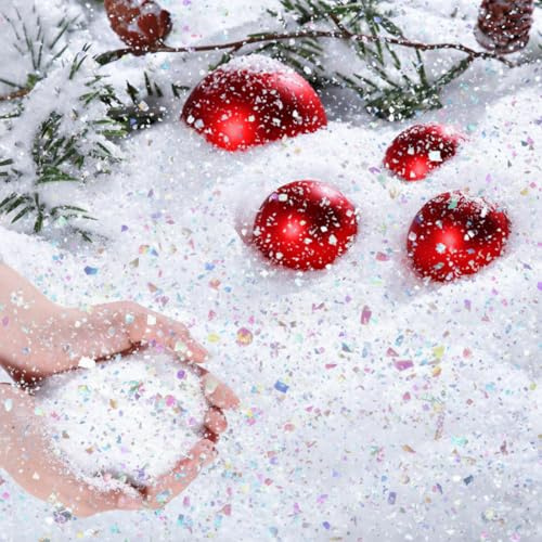 Kasyat 28.2oz / 800g Christmas Twinkles Fake Snow Decoration Craft Artificial Flake Fake Snow Powder Filler for Christmas Party Decoration Supplies White AB Color