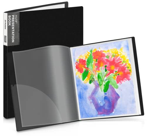 Dunwell 27,9 x 35,6 cm Ordner mit Hüllen – (schwarz), 24 Taschen, 48 Seiten, großer Ordner mit Plastikhüllen, 28,9 x 35,6 cm, Präsentationsbuch für Kinder, Kunst, 35,6 x 28,9 cm, klare Seiten